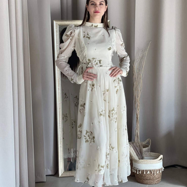 Victoria Dress In Off White Floral - Main Image