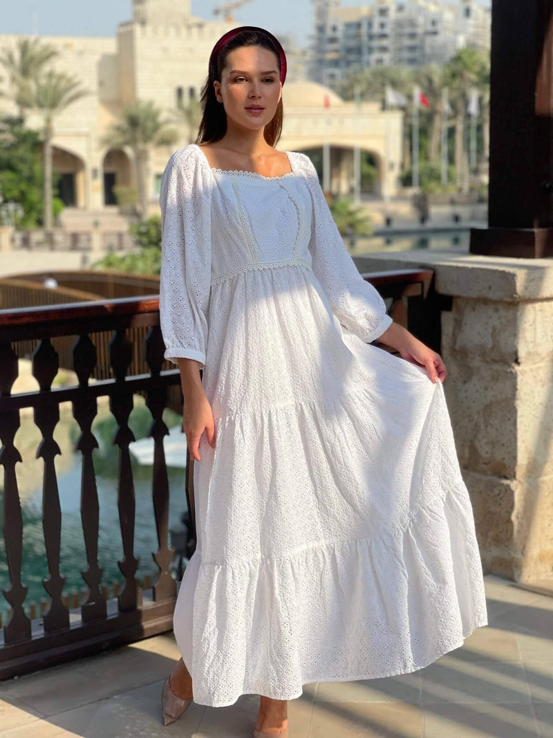 White Chiken Embroidered Dress Dresses  - Sowears