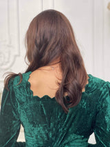 Green Cut Work Velvet Dress  - Sowears