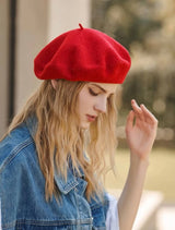 model wearing red beret cap by sowears