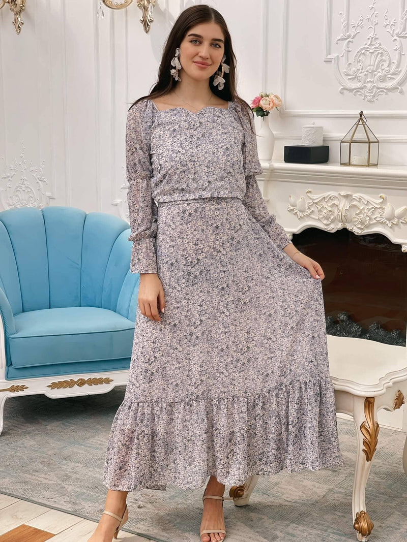 Lilac Floral Skirt & Shirt Set Outfit Sets  - Sowears