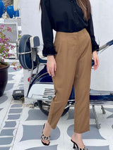 Solid Basic Pants In Coffee Brown