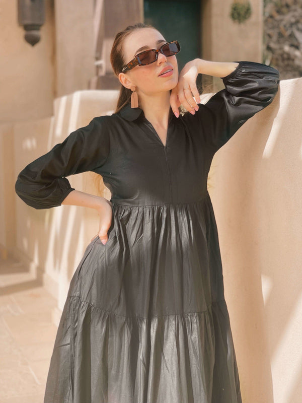 Rasario Black Cotton Dress  - Sowears