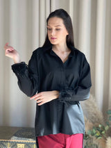 Black Shirt With Fur Details shirt  - Sowears