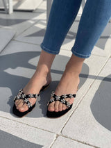 Black Floral Flats Shoes  - Sowears