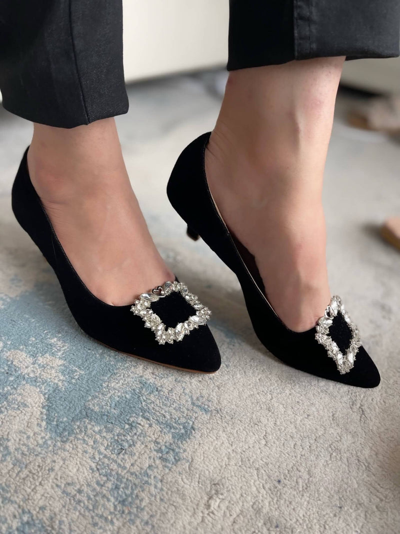 Black Pump Heels With Stones Shoes  - Sowears
