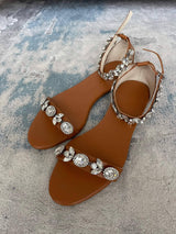 Brown Stone Ankle Flats Shoes  - Sowears
