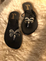 Duo Strap Butterfly Slides In Black Shoes  - Sowears